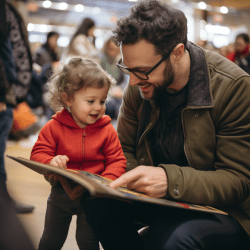 A toddler showing interest in a book.