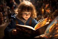 A child engrossed in a book.