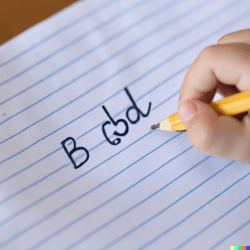 A child practicing how to write letters.