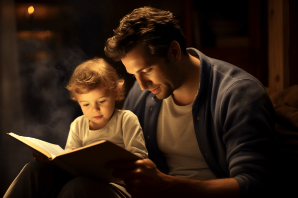 A parent guiding and supporting their child during a reading session, which significantly boosts the child's confidence and decoding skills.