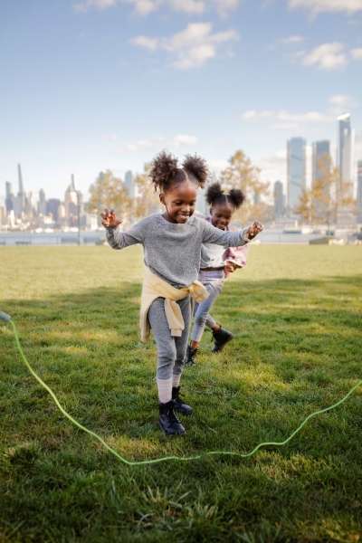 Child jumping to learn syllables