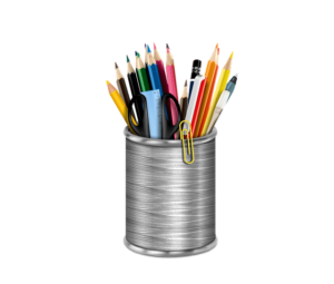 An assortment of pencils, pens, and lined papers, illustrating the variety of writing tools children can use while learning to improve their handwriting skills.