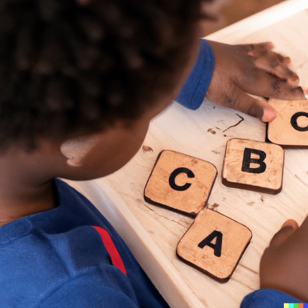 A child [practicing to learn syllables.