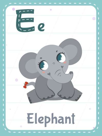 A flash card of an Elephant.