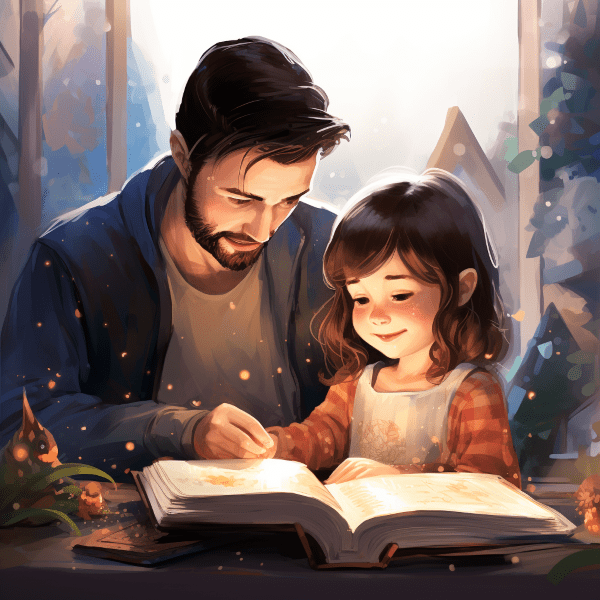 A parent and child reading together