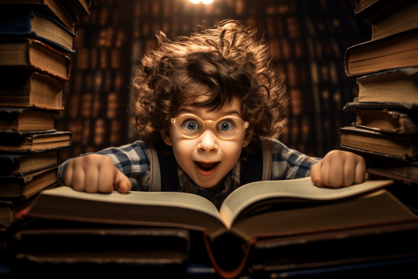 A child marveling at his favorite book