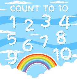 A flash card with counting numbers 1-10