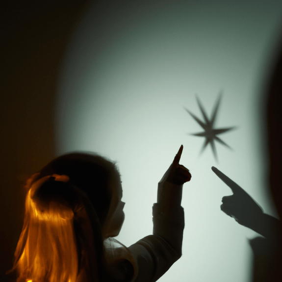 Preschooler identifying shapes using shadows on a wall.