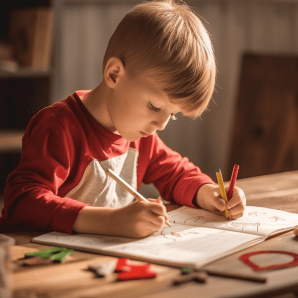 A child learning to read and write