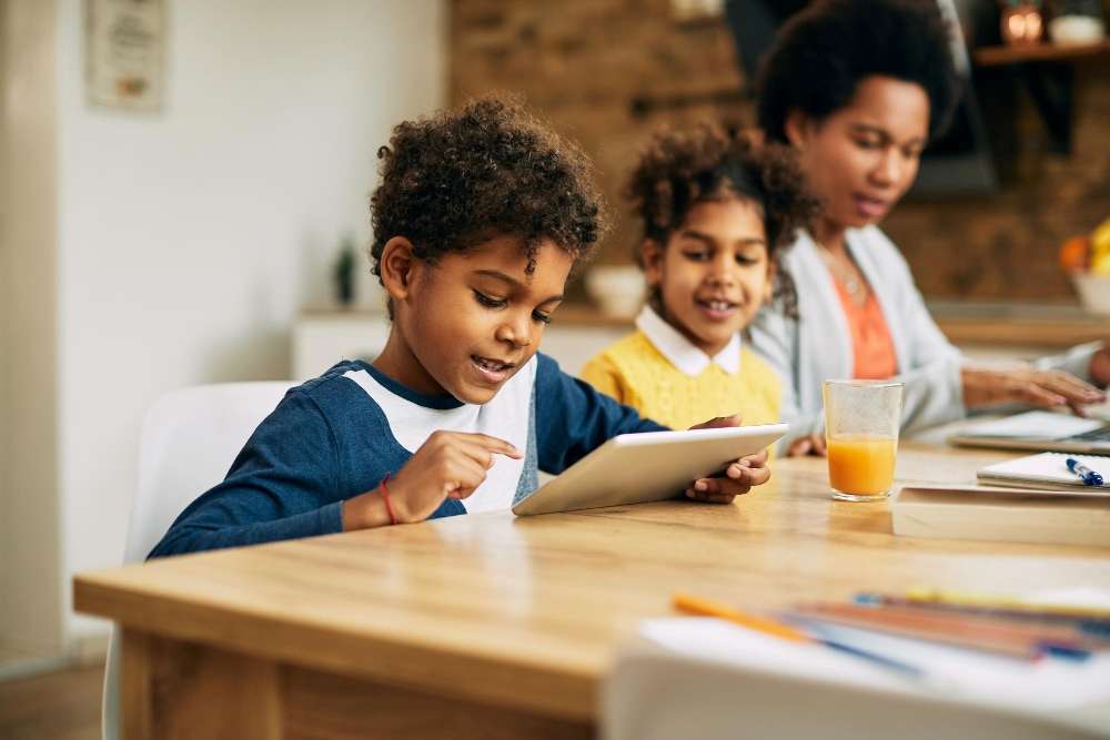 Child using educational app.