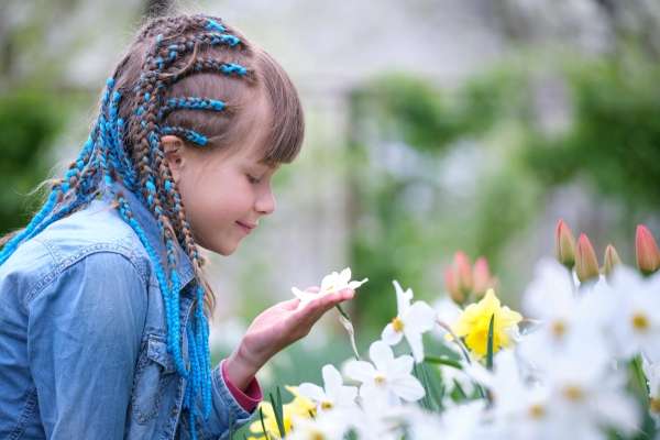 Young explorer identifying natural sequences in plants.