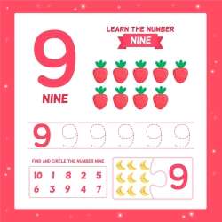 A flash card teaching word numbers and numeracy.