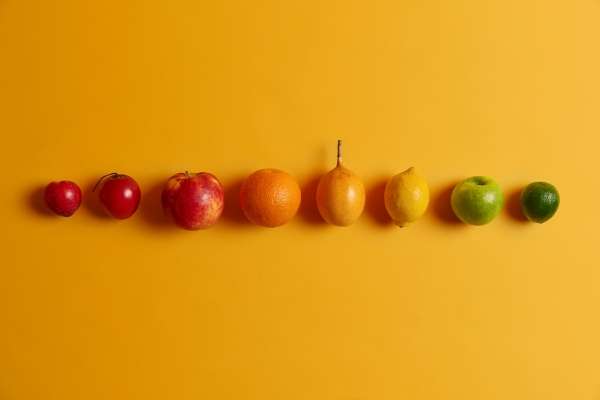 Fruits in a line for the Food Lineup ordinal number activity.