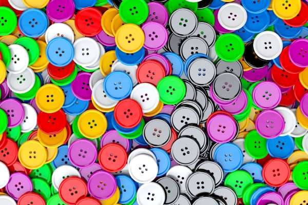 Playful patterns created using colorful sewing buttons