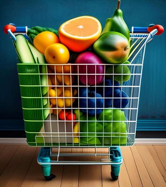 Grocery cart with with fruits that your child can use to understand number words and numerals