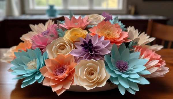  beautiful handmade paper flowers placed in a vase