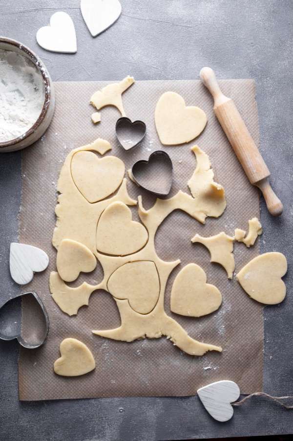 salt dough with cut ornaments before drying.